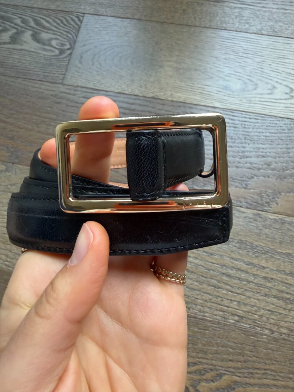 AYR Black Leather Belt with Gold Rectangular Buckle